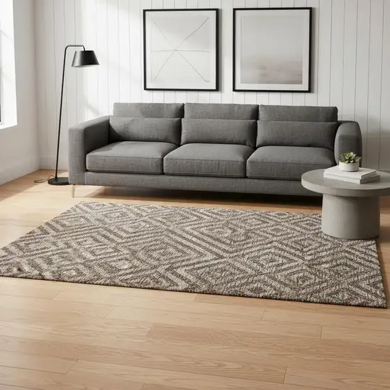 Brown And Beige Geometric Washable Area Rug With UV Protection Photo 2