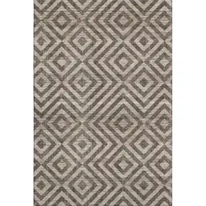Photo of Brown And Beige Geometric Washable Area Rug With UV Protection