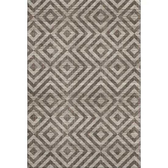 Brown And Beige Geometric Washable Area Rug With UV Protection Photo 1