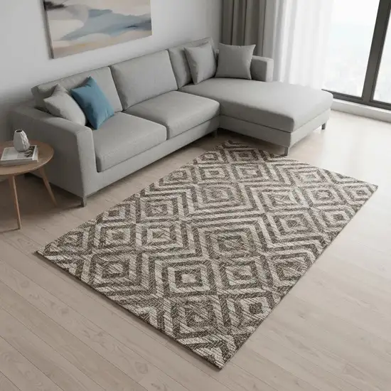 Brown And Beige Geometric Washable Area Rug With UV Protection Photo 2