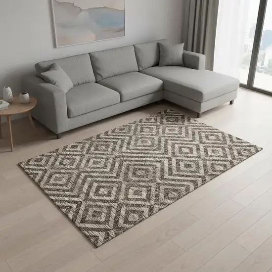 Brown And Beige Geometric Washable Area Rug With UV Protection Photo 2