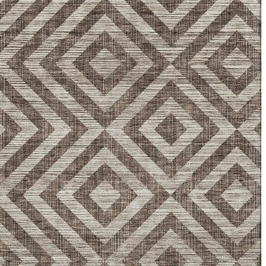 Brown And Beige Geometric Washable Area Rug With UV Protection Photo 4
