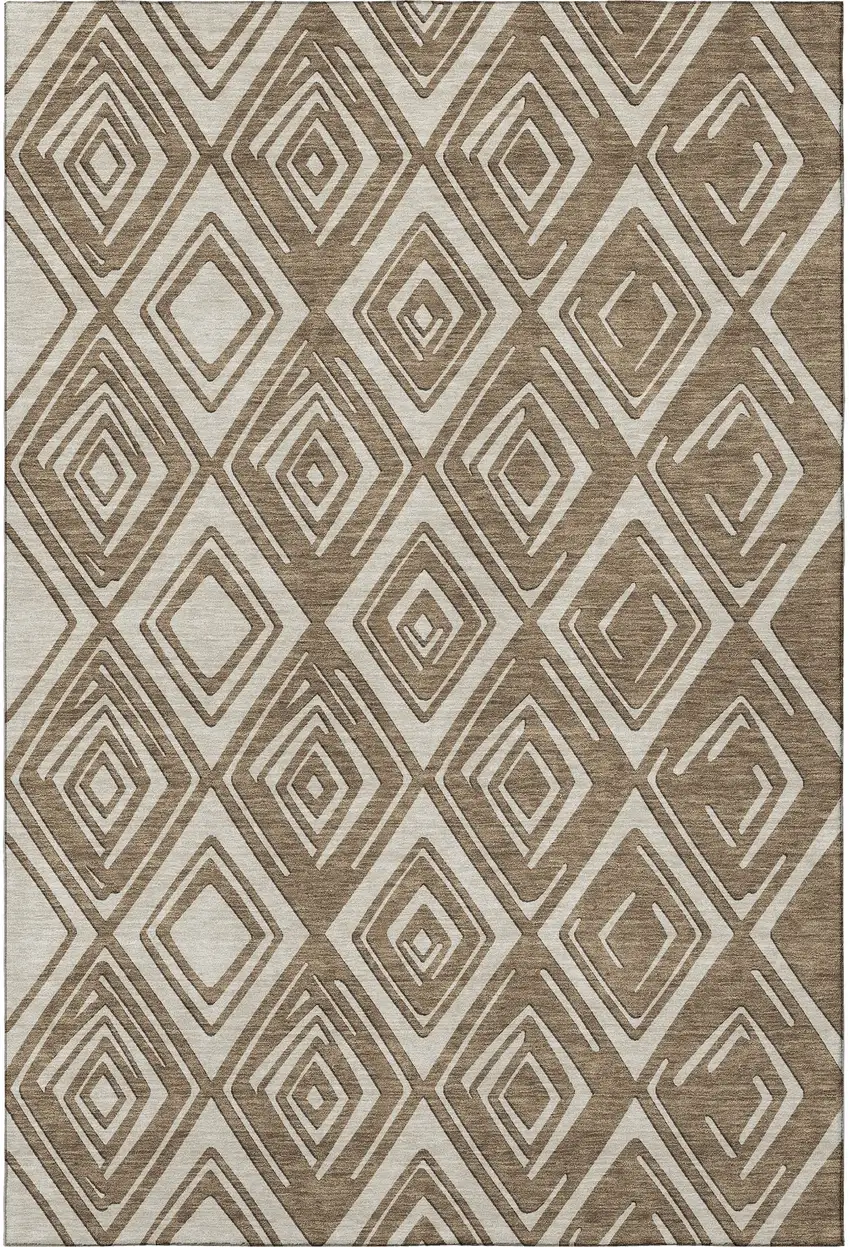 Brown And Beige Geometric Washable Area Rug With UV Protection Photo 3