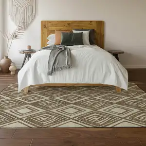 Photo of Brown And Beige Geometric Washable Area Rug With UV Protection