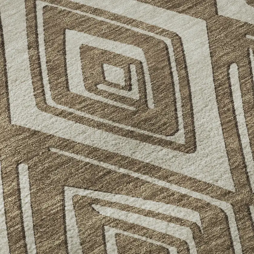 Brown And Beige Geometric Washable Area Rug With UV Protection Photo 9