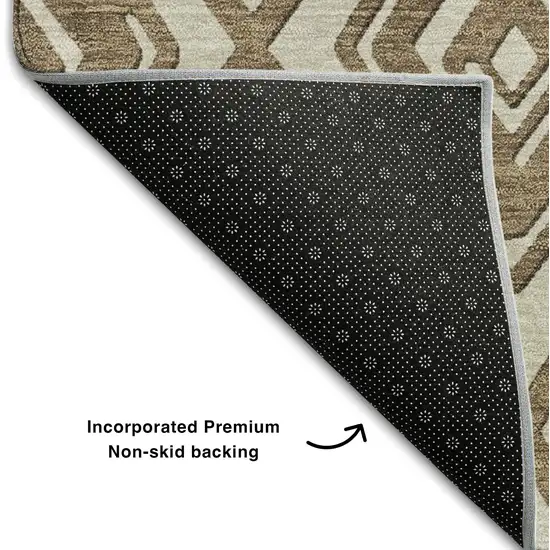 Brown And Beige Geometric Washable Area Rug With UV Protection Photo 6