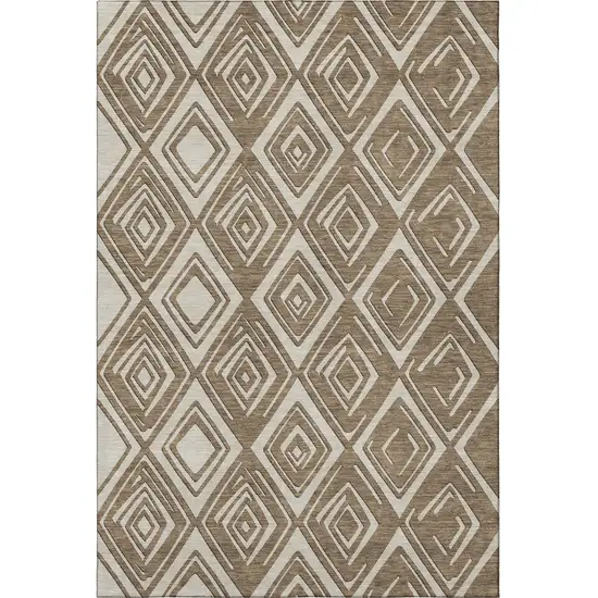 Brown And Beige Geometric Washable Area Rug With UV Protection Photo 4
