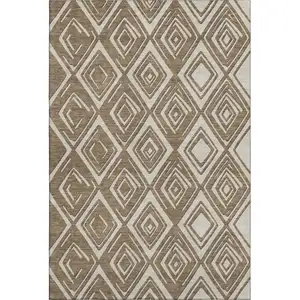 Photo of Brown And Beige Geometric Washable Area Rug With UV Protection