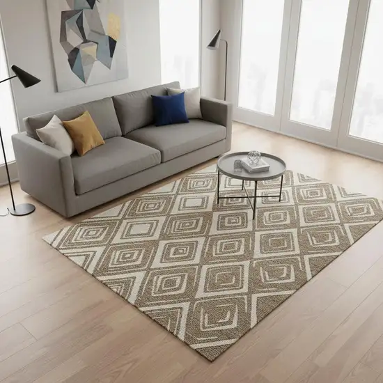 Brown And Beige Geometric Washable Area Rug With UV Protection Photo 2
