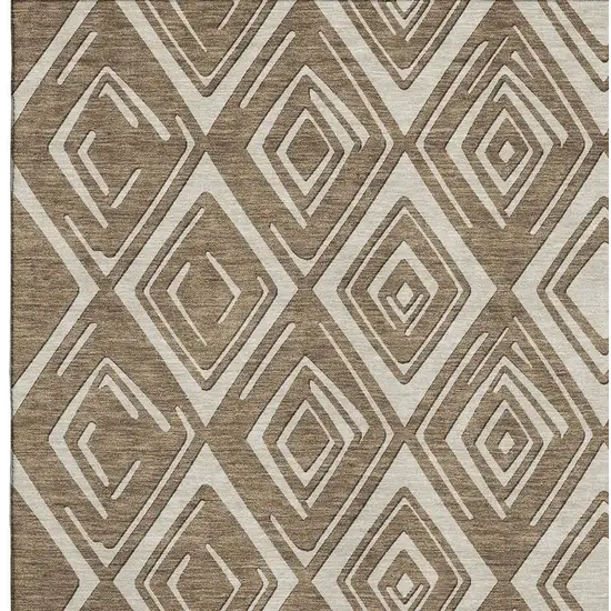 Brown And Beige Geometric Washable Area Rug With UV Protection Photo 3