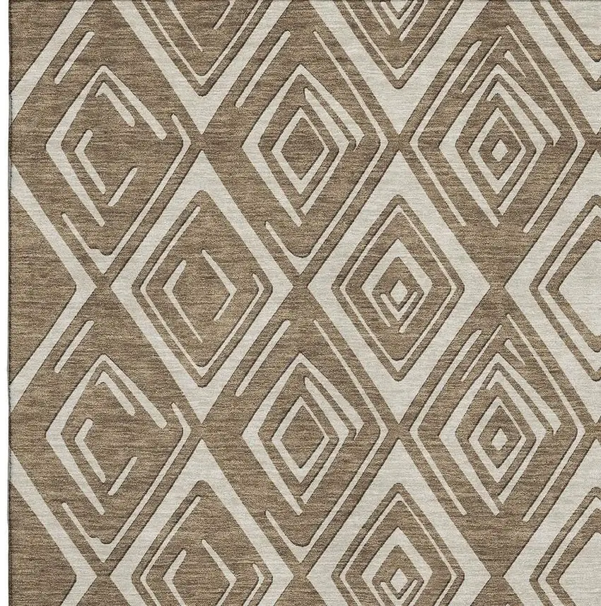 Brown And Beige Geometric Washable Area Rug With UV Protection Photo 3