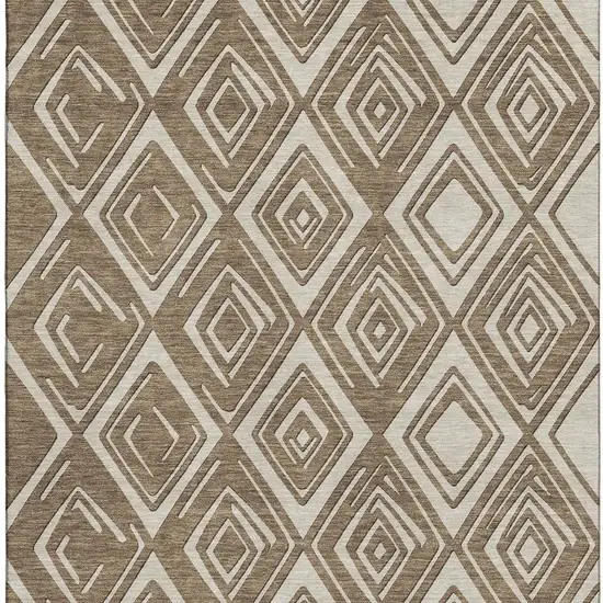 Brown And Beige Geometric Washable Area Rug With UV Protection Photo 4
