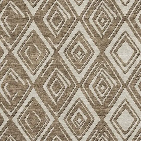 Brown And Beige Geometric Washable Area Rug With UV Protection Photo 3