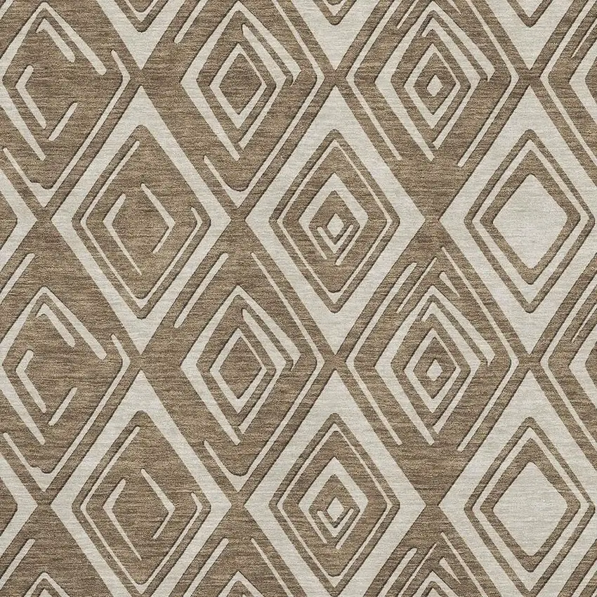 Brown And Beige Geometric Washable Area Rug With UV Protection Photo 3