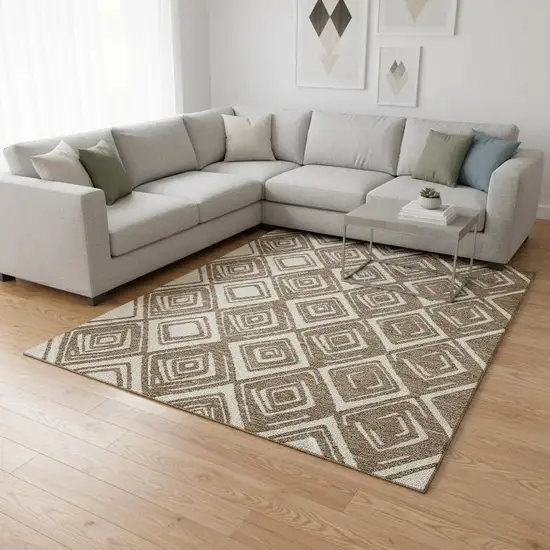 Brown And Beige Geometric Washable Area Rug With UV Protection Photo 2