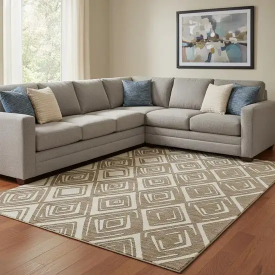 Brown And Beige Geometric Washable Area Rug With UV Protection Photo 1