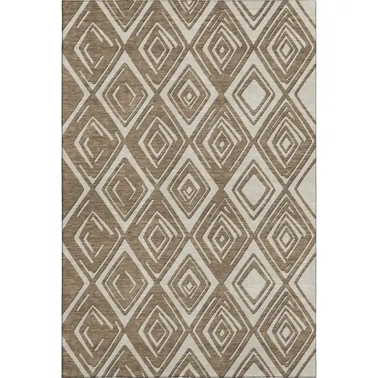 Brown And Beige Geometric Washable Area Rug With UV Protection Photo 1