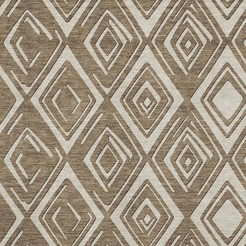 Brown And Beige Geometric Washable Area Rug With UV Protection Photo 3