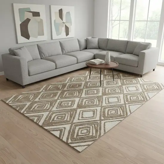 Brown And Beige Geometric Washable Area Rug With UV Protection Photo 2