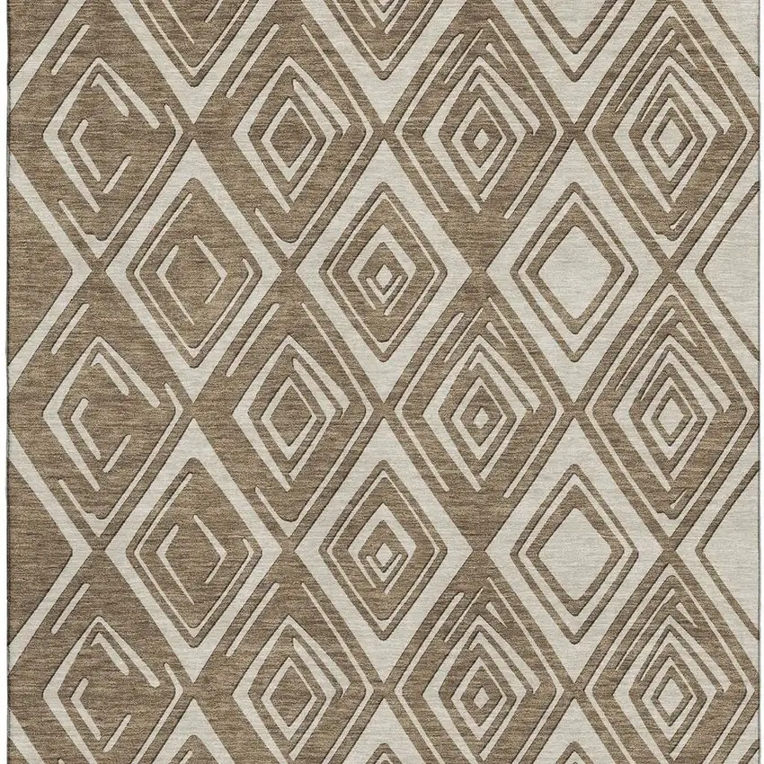 Brown And Beige Geometric Washable Area Rug With UV Protection Photo 4