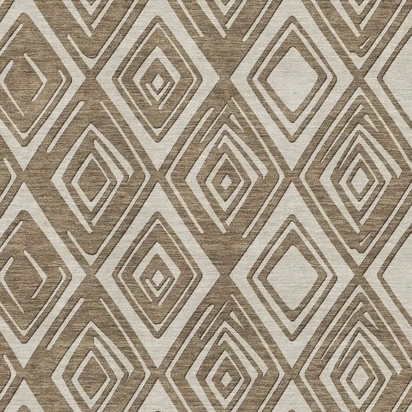 Brown And Beige Geometric Washable Area Rug With UV Protection Photo 3