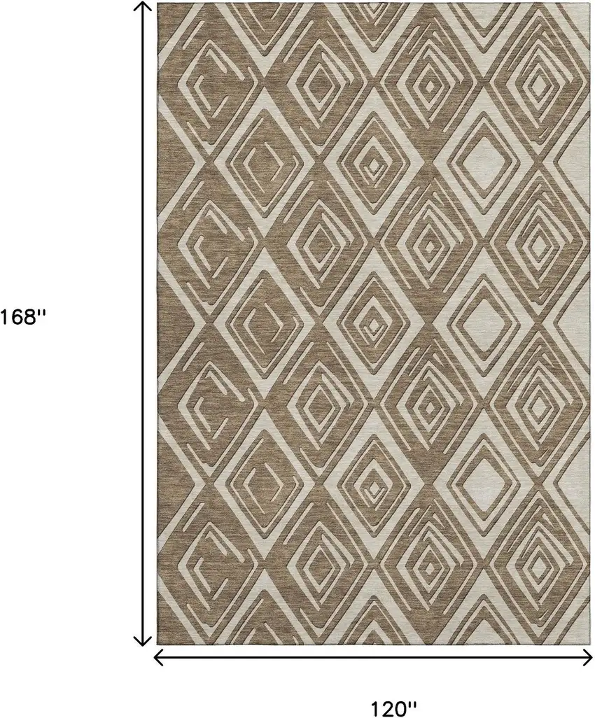 Brown And Beige Geometric Washable Area Rug With UV Protection Photo 3
