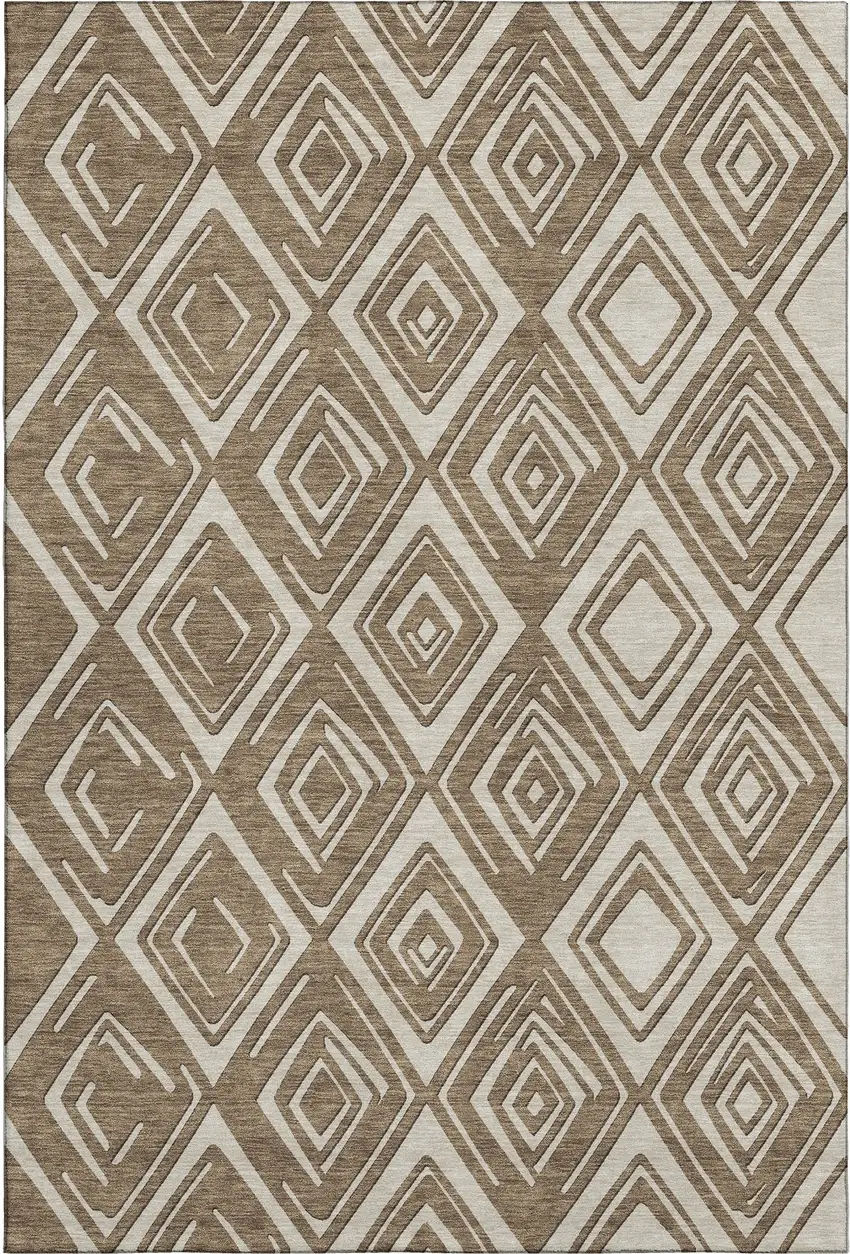 Brown And Beige Geometric Washable Area Rug With UV Protection Photo 1