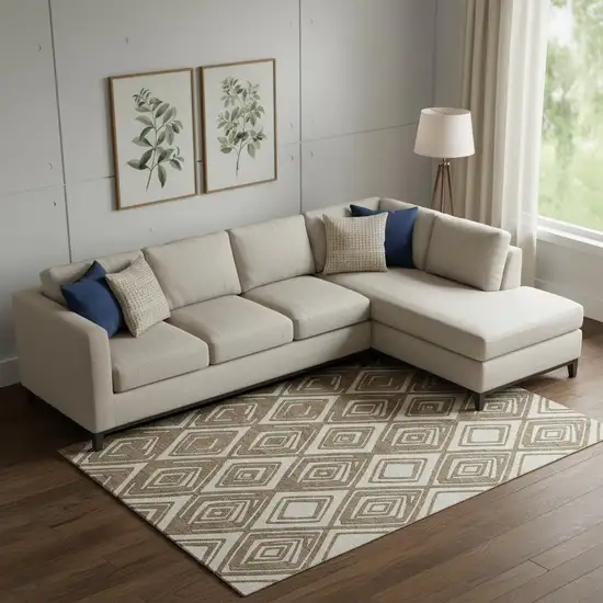 Brown And Beige Geometric Washable Area Rug With UV Protection Photo 1