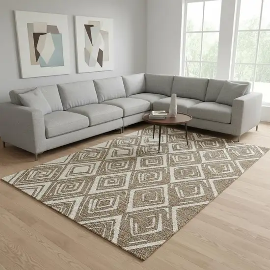 Brown And Beige Geometric Washable Area Rug With UV Protection Photo 2