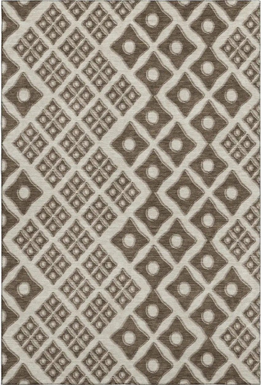 Brown And Beige Geometric Washable Area Rug With UV Protection Photo 2