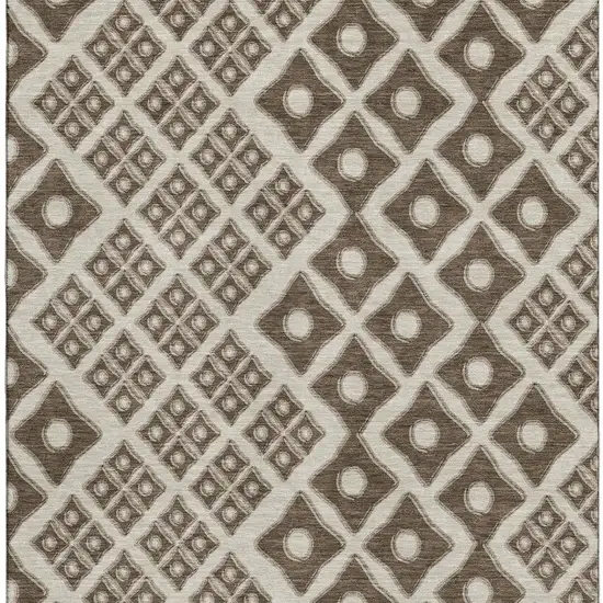 Brown And Beige Geometric Washable Area Rug With UV Protection Photo 4