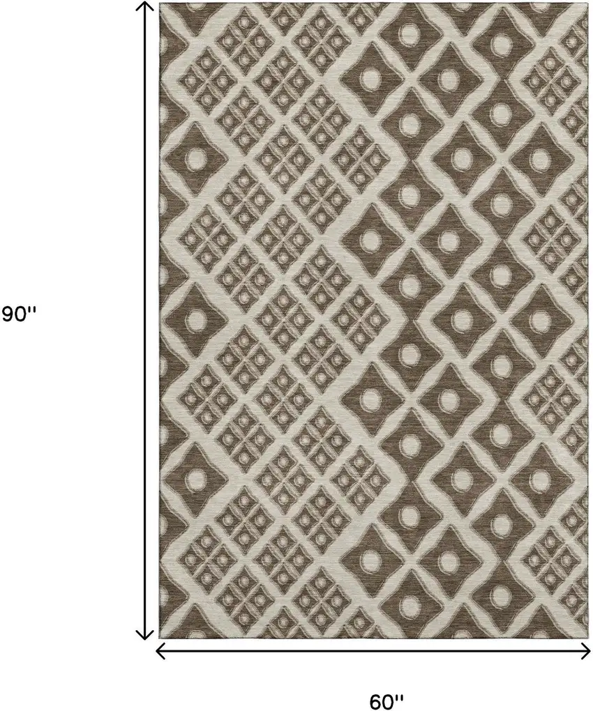 Brown And Beige Geometric Washable Area Rug With UV Protection Photo 3