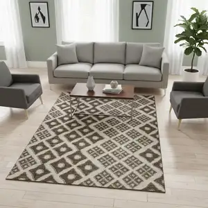 Photo of Brown And Beige Geometric Washable Area Rug With UV Protection