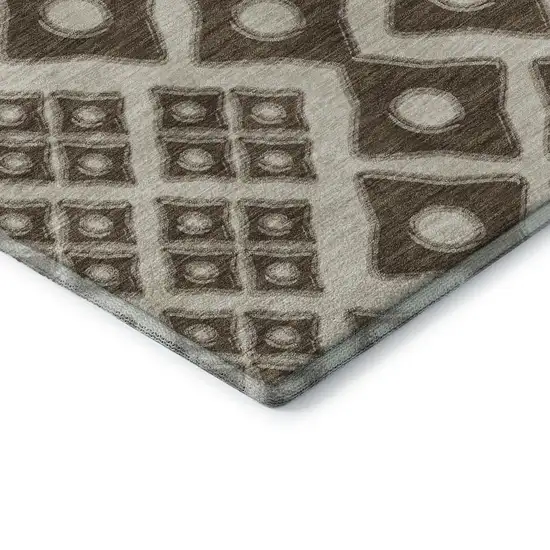 Brown And Beige Geometric Washable Area Rug With UV Protection Photo 9