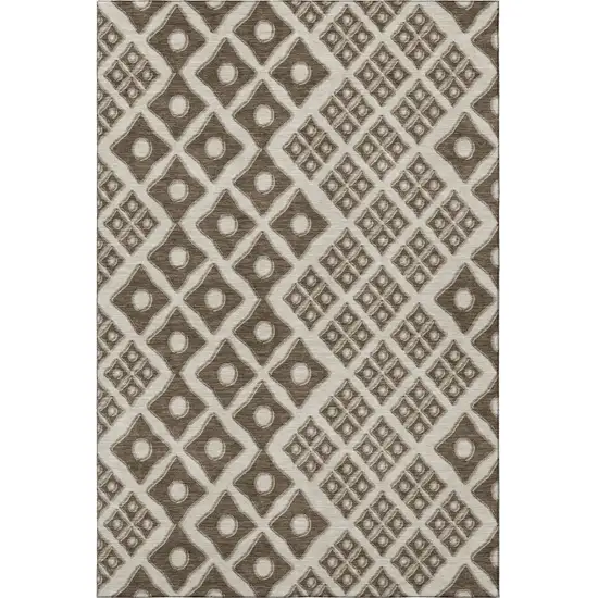 Brown And Beige Geometric Washable Area Rug With UV Protection Photo 5