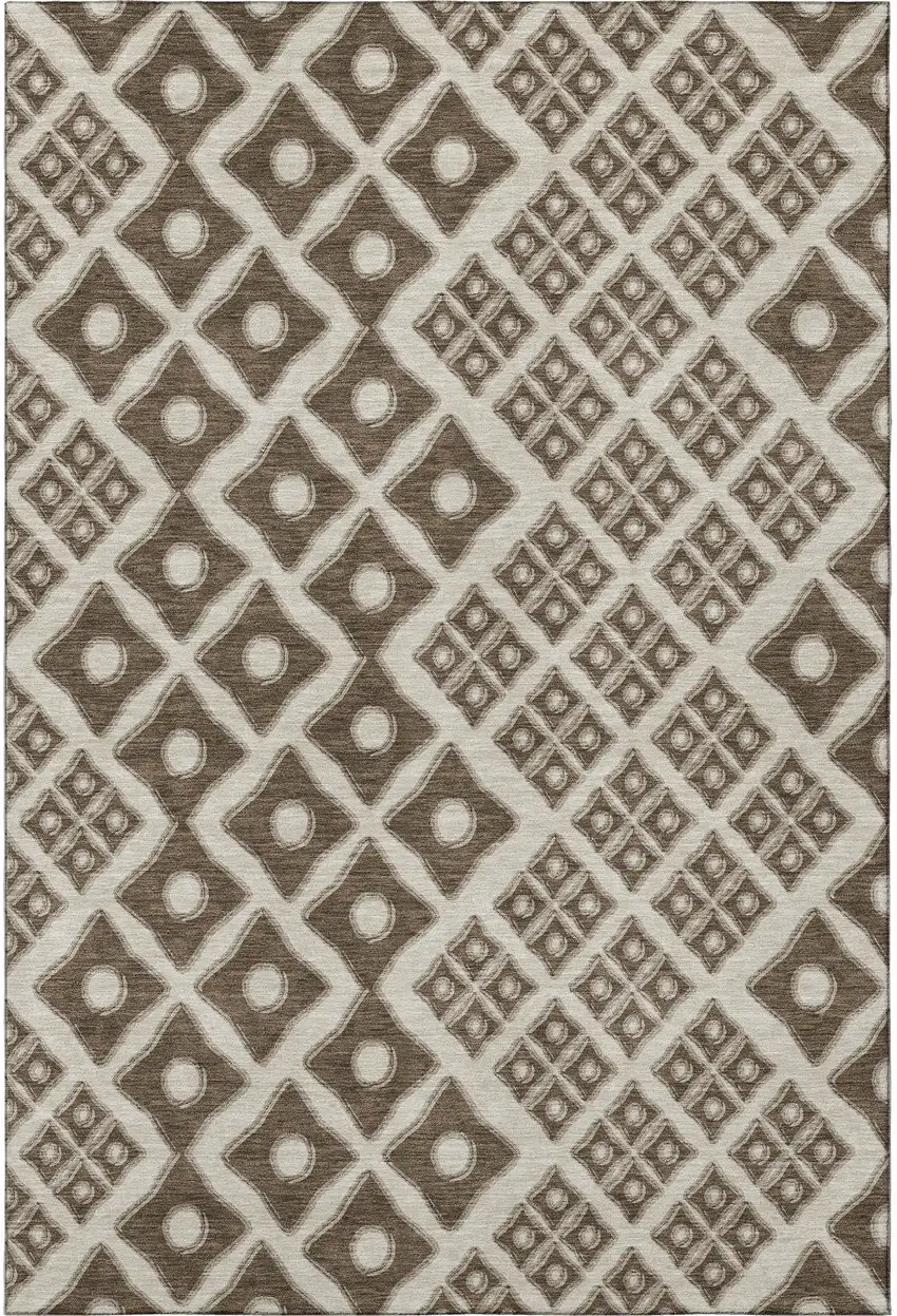 Brown And Beige Geometric Washable Area Rug With UV Protection Photo 5