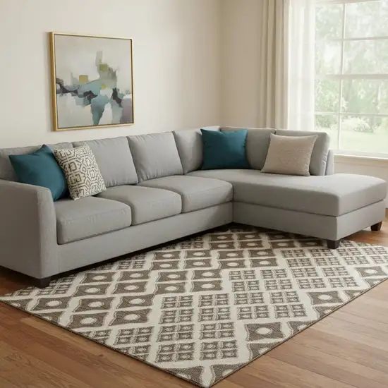 Brown And Beige Geometric Washable Area Rug With UV Protection Photo 1