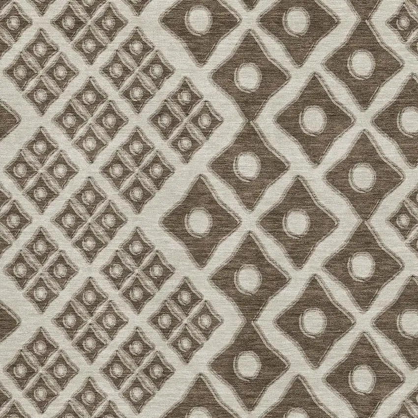 Brown And Beige Geometric Washable Area Rug With UV Protection Photo 4