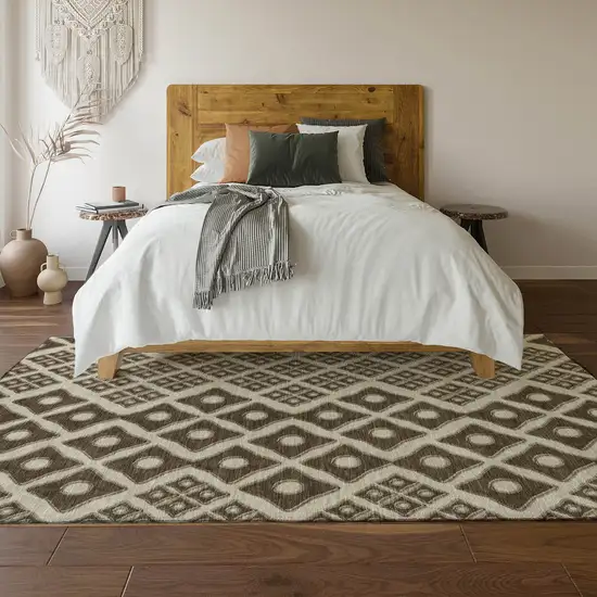 Brown And Beige Geometric Washable Area Rug With UV Protection Photo 7