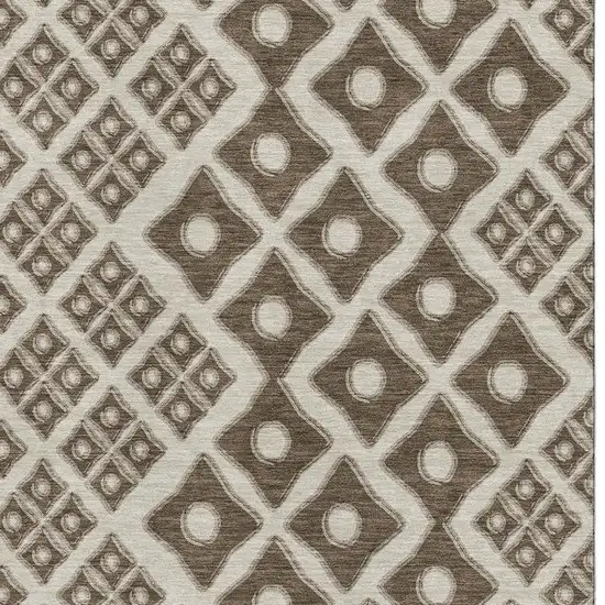 Brown And Beige Geometric Washable Area Rug With UV Protection Photo 4