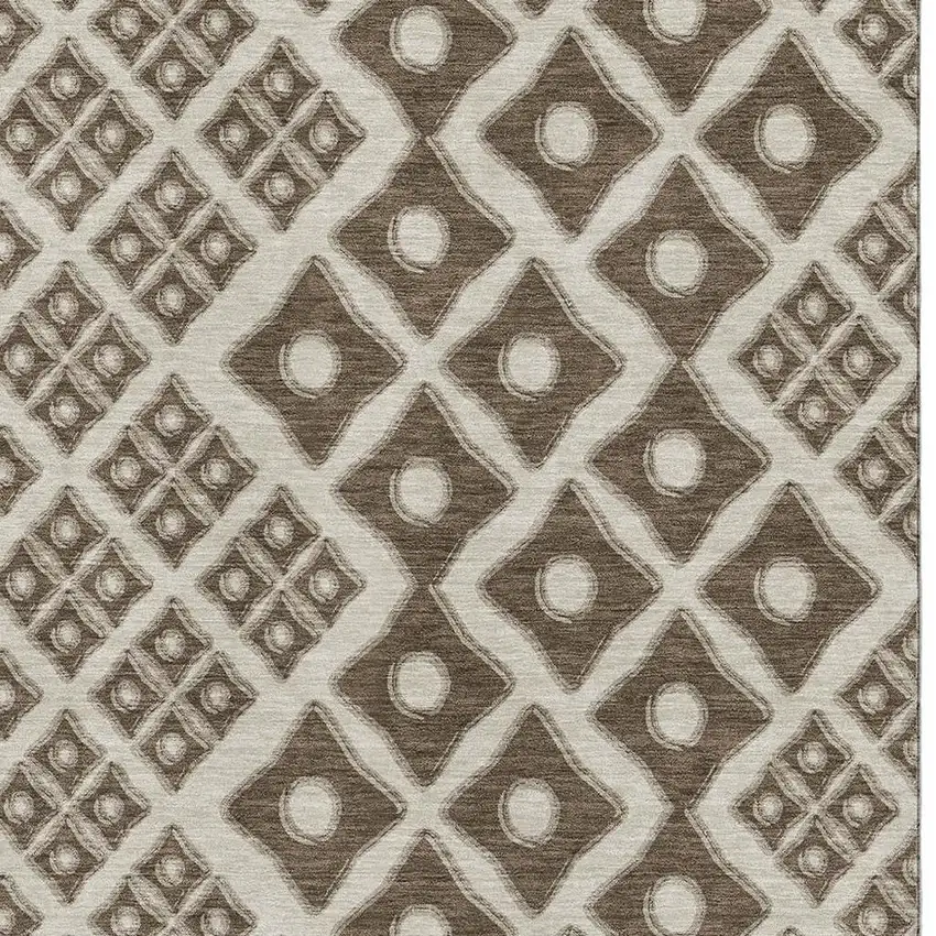 Brown And Beige Geometric Washable Area Rug With UV Protection Photo 4