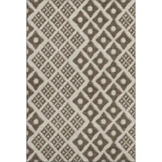 Brown And Beige Geometric Washable Area Rug With UV Protection Photo 2