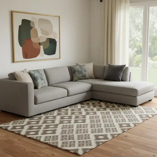 Brown And Beige Geometric Washable Area Rug With UV Protection Photo 2