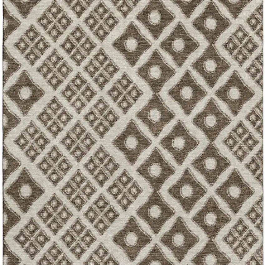 Brown And Beige Geometric Washable Area Rug With UV Protection Photo 5