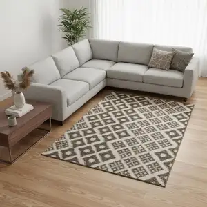 Photo of Brown And Beige Geometric Washable Area Rug With UV Protection