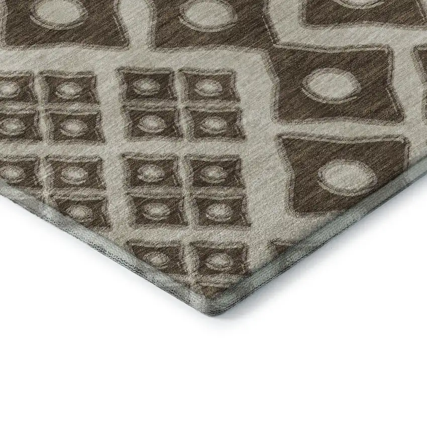 Brown And Beige Geometric Washable Area Rug With UV Protection Photo 9