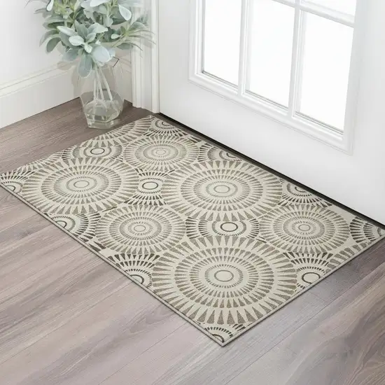 Brown And Beige Geometric Washable Area Rug With UV Protection Photo 2