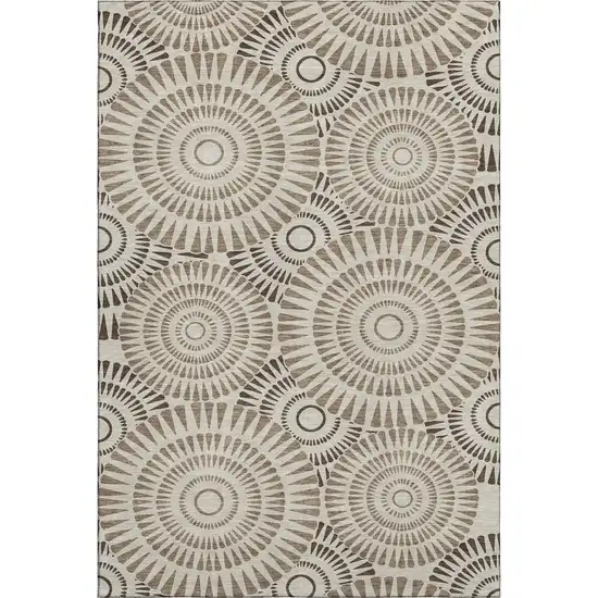Brown And Beige Geometric Washable Area Rug With UV Protection Photo 1