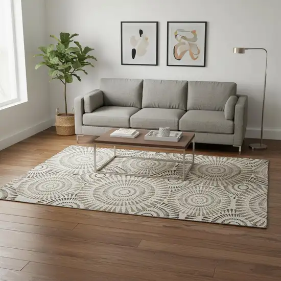 Brown And Beige Geometric Washable Area Rug With UV Protection Photo 2