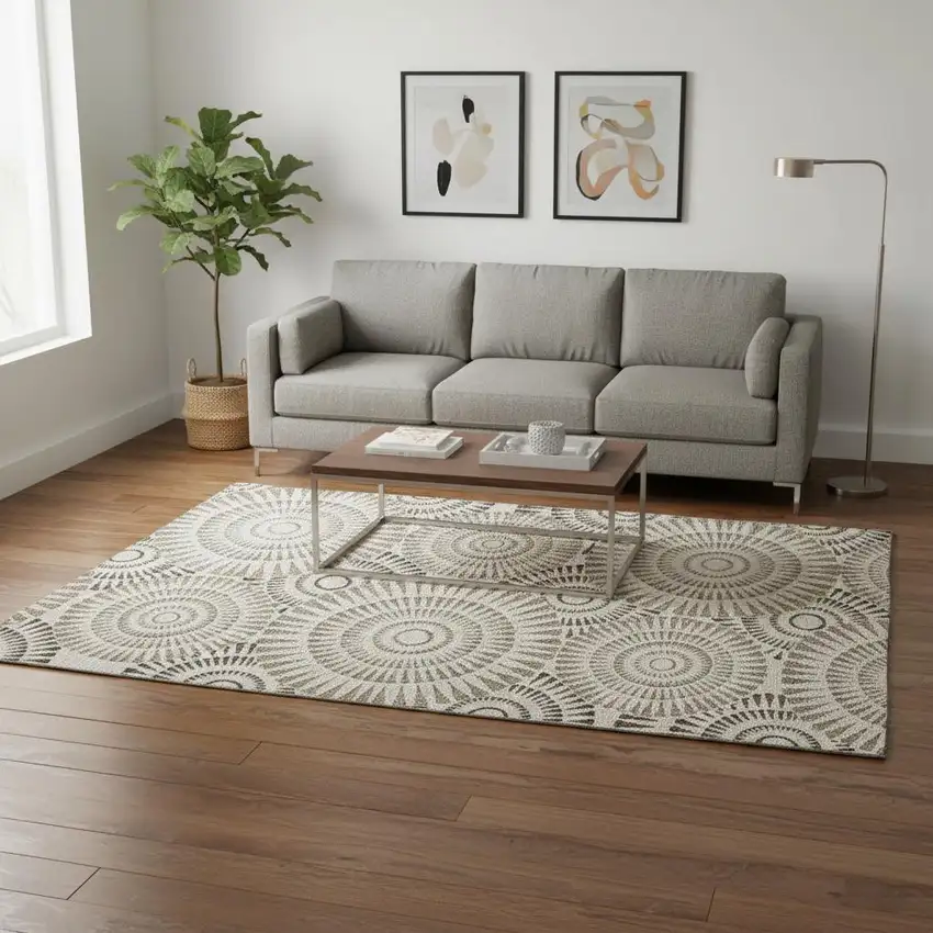 Brown And Beige Geometric Washable Area Rug With UV Protection Photo 2